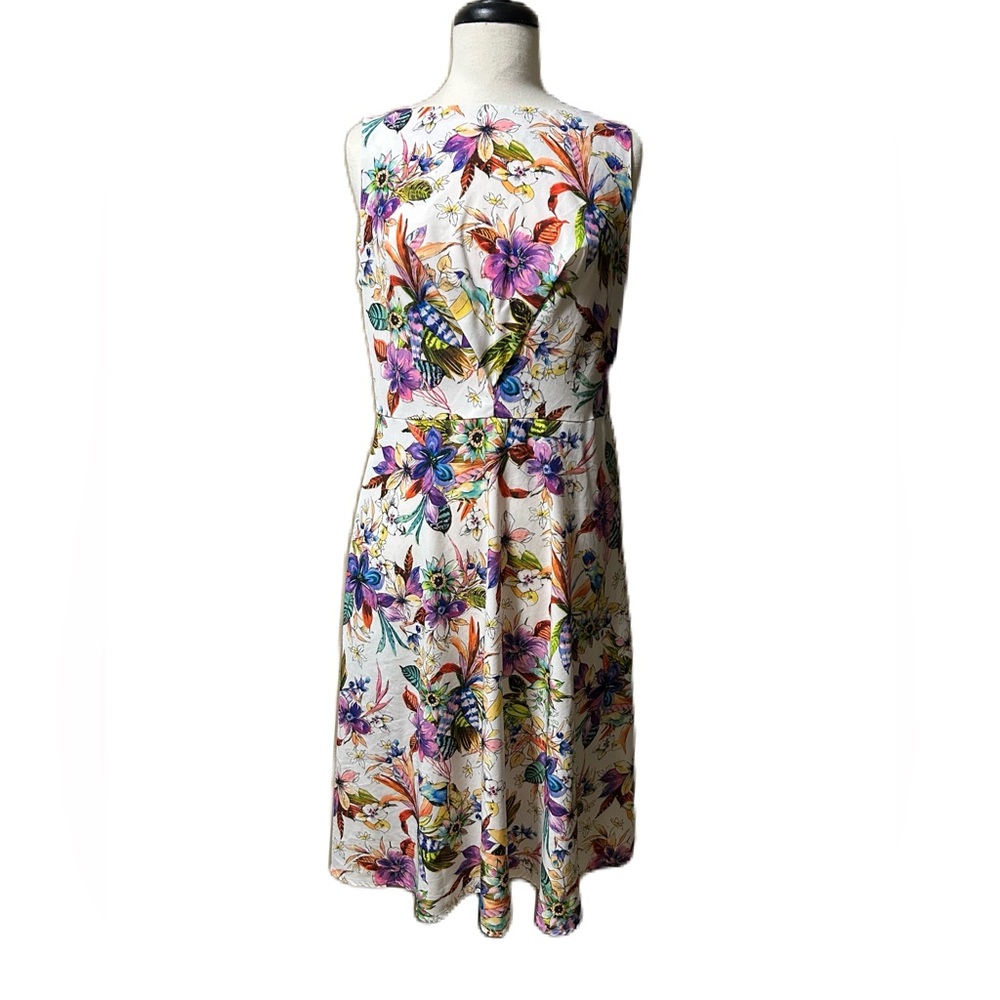 Lila Kass Midi Dress Size XL Women’s White Floral Silk Blend Tropical A Line 38”